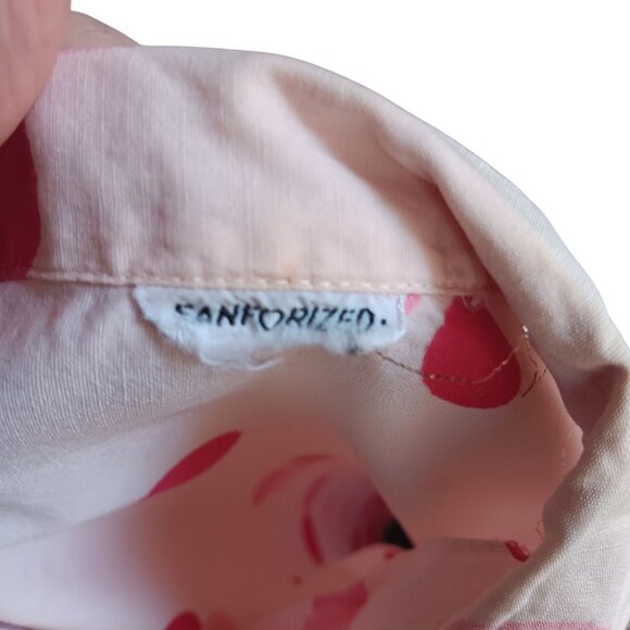 Women's Large Vintage Blouse 50's Atomic Pink Polka Dot Button Top Sanforized - Picture 4 of 9